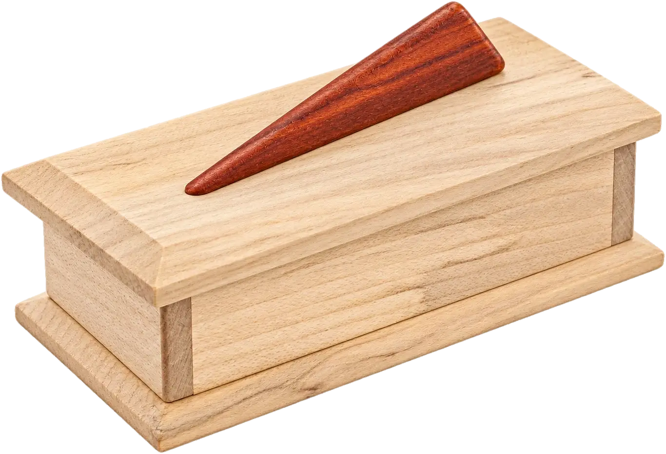 Thalassa · Pale Blond. Pale, even grain over lid, body and base. A slim red wedge handle on the lid.