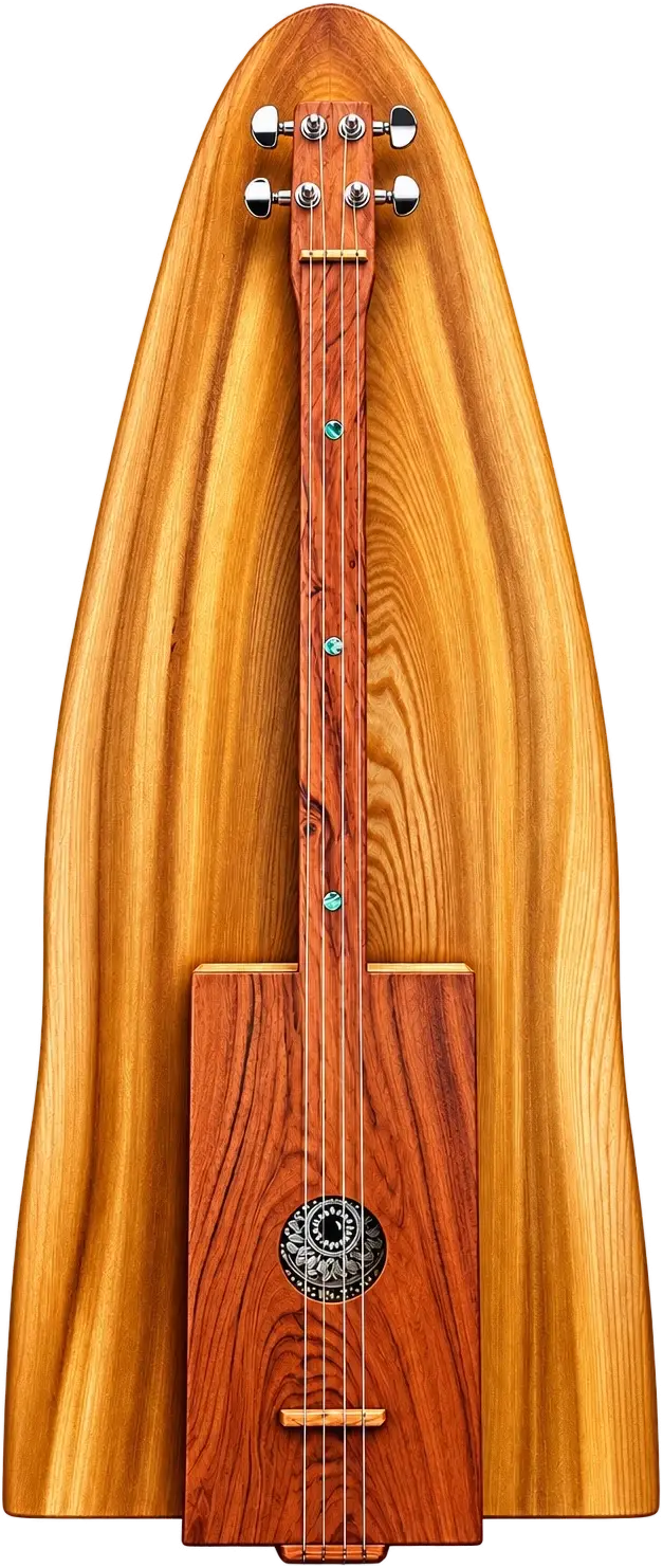 Heartwood. A slim dark neck runs down to a small box with a patterned rosette.