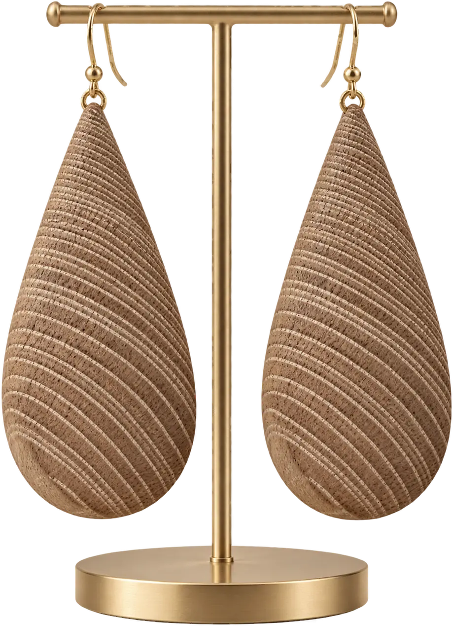 Prima Goccia. Plump teardrops in light brown wood, ringed with grain.